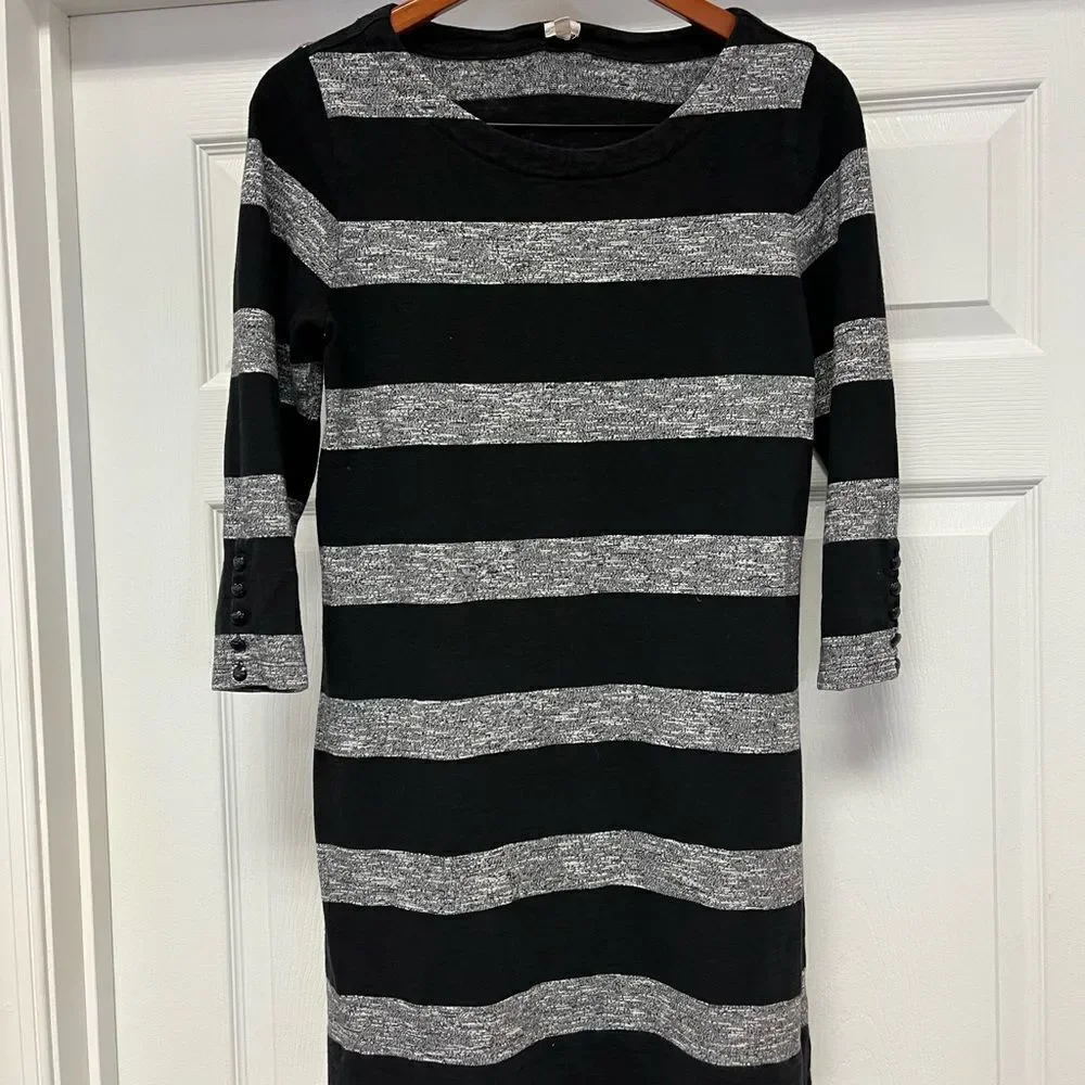 J. Crew Black & Gray Rugby Stripe Knit Shift Dress sz S